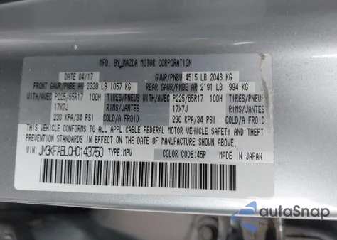 2017 Mazda Cx-5 Sport из США, поврежденный, VIN JM3KFABL0H0143750